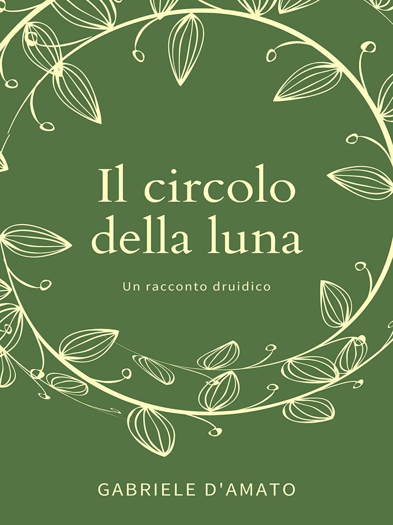 Il circolo della luna cover Sfondo verde con corona di foglie gialle e il titolo del racconto